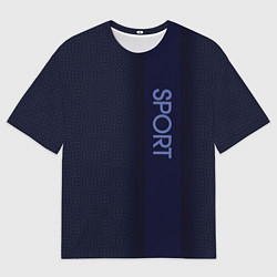 Мужская футболка оверсайз Sport тёмный синий с полосой с затемнением