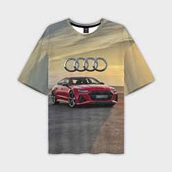 Футболка оверсайз мужская Audi RS 7 на закате солнца, цвет: 3D-принт