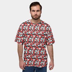 Футболка оверсайз мужская Киберпанк шестиугольники красные, цвет: 3D-принт — фото 2
