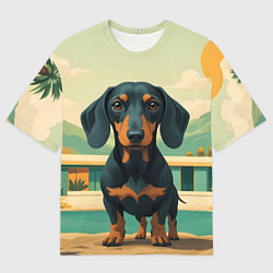 Футболка оверсайз мужская Такса и лето, цвет: 3D-принт