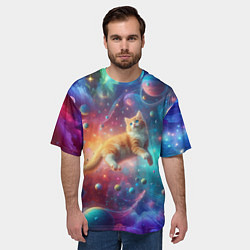 Футболка оверсайз мужская Рыжий космический котёнок - неоновое свечение, цвет: 3D-принт — фото 2