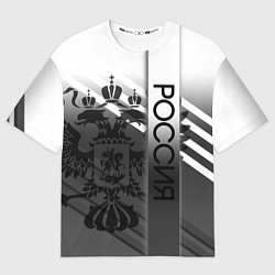 Мужская футболка оверсайз Россия герб и полосы серый