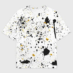 Футболка оверсайз мужская Черные и золотистые пятна краски на белом фоне, цвет: 3D-принт
