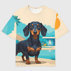 Футболка оверсайз мужская Такса и пальма, цвет: 3D-принт