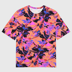 Мужская футболка оверсайз Абстрактные цветы - текучая краска