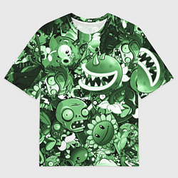 Мужская футболка оверсайз Растения против зомби в зеленом цвете