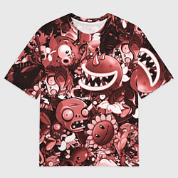 Мужская футболка оверсайз Растения против зомби в красном цвете