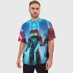 Футболка оверсайз мужская Minecraft - ai art neon glow, цвет: 3D-принт — фото 2