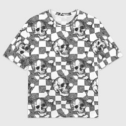 Футболка оверсайз мужская Черепа и клетчатый фон с дырами, цвет: 3D-принт