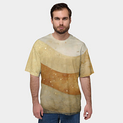Футболка оверсайз мужская Бежево-золотые полосы с блестками, цвет: 3D-принт — фото 2