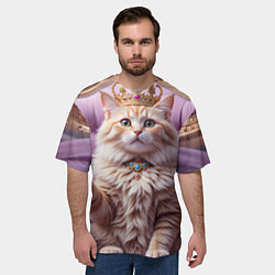 Футболка оверсайз мужская Кот с короной и шампанским, цвет: 3D-принт — фото 2