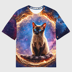 Футболка оверсайз мужская Сиамская кошка в космосе, цвет: 3D-принт