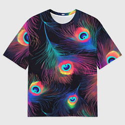 Футболка оверсайз мужская Павлиньи перья - разные оттенки, цвет: 3D-принт