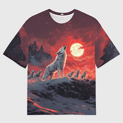 Футболка оверсайз мужская Волк воет на красную луну, цвет: 3D-принт