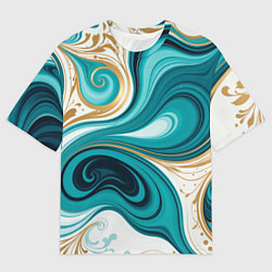 Мужская футболка оверсайз Бирюза и золото