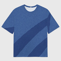 Мужская футболка оверсайз Синий текстурный с полосой