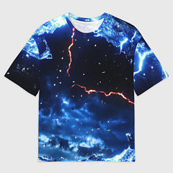 Мужская футболка оверсайз Звезды и молнии в разломе плит