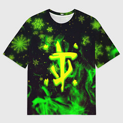 Мужская футболка оверсайз Doom кислотный снег в огне лого