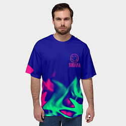Футболка оверсайз мужская Nirvana fire neon, цвет: 3D-принт — фото 2