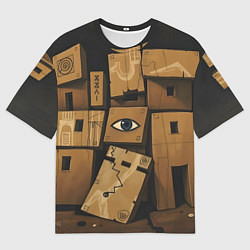 Футболка оверсайз мужская Коробки и глаз, цвет: 3D-принт