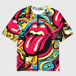 Мужская футболка оверсайз Rolling Stones logo - pop art pattern