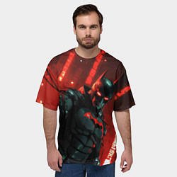 Футболка оверсайз мужская Черный Бэтмен на фоне красного города, цвет: 3D-принт — фото 2