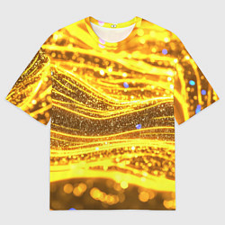 Мужская футболка оверсайз Золотые блестящие волны