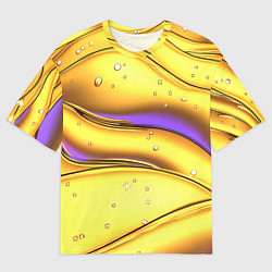 Мужская футболка оверсайз Золотые волны с фиолетовым свечением