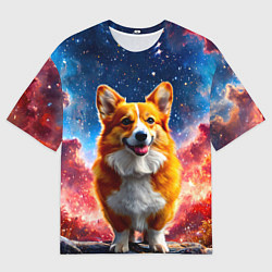 Футболка оверсайз мужская Корги и космическое небо, цвет: 3D-принт