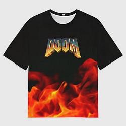 Мужская футболка оверсайз Doom огненная текстура