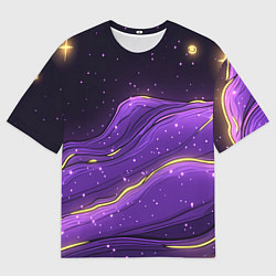 Мужская футболка оверсайз Фиолетовая текстура с золотыми звездочками