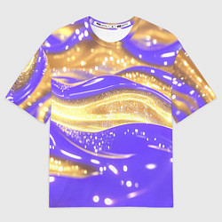 Мужская футболка оверсайз Фиолетово-золотая жидкая текстура