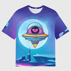 Футболка оверсайз мужская Нло с сердечком внутри, цвет: 3D-принт