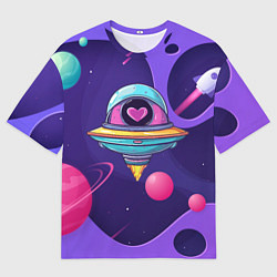 Футболка оверсайз мужская Летающая тарелка с сердцем, цвет: 3D-принт