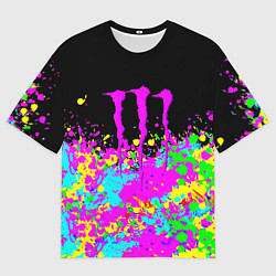 Мужская футболка оверсайз Monster energy краски неоновые