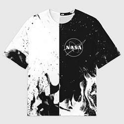 Мужская футболка оверсайз Nasa черно белый огонь