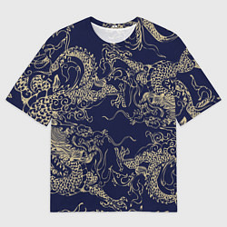 Мужская футболка оверсайз Золотые драконы на синем