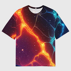 Мужская футболка оверсайз Сине-оранжевые молнии текстура