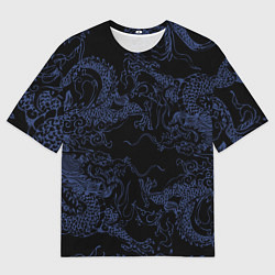 Мужская футболка оверсайз Синий дракон на черном