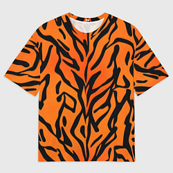 Мужская футболка оверсайз Тигровый огненный паттерн