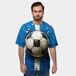 Футболка оверсайз мужская Футбольный мяч на синем, цвет: 3D-принт — фото 2