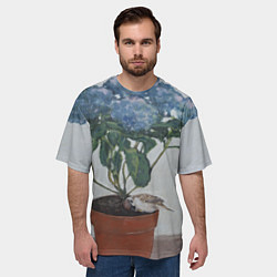 Футболка оверсайз мужская Спящий воробушек на гортензии, цвет: 3D-принт — фото 2