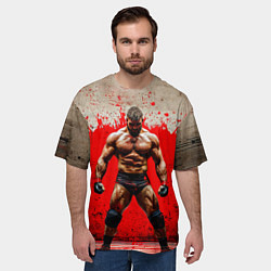 Футболка оверсайз мужская Реслер на красном, цвет: 3D-принт — фото 2