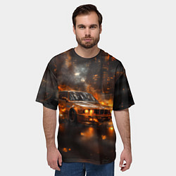 Футболка оверсайз мужская БМВ в огне, цвет: 3D-принт — фото 2