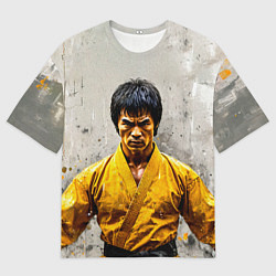 Футболка оверсайз мужская Брюс Ли на сером, цвет: 3D-принт