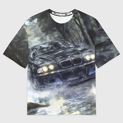 Футболка оверсайз мужская БМВ брызги из под колес, цвет: 3D-принт