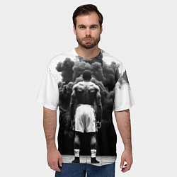 Футболка оверсайз мужская Мухаммед Али в черном дыму, цвет: 3D-принт — фото 2