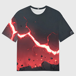 Мужская футболка оверсайз Красная молния на черной текстуре