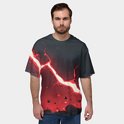 Футболка оверсайз мужская Красная молния на черной текстуре, цвет: 3D-принт — фото 2