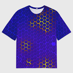 Мужская футболка оверсайз Неоновые соты броня